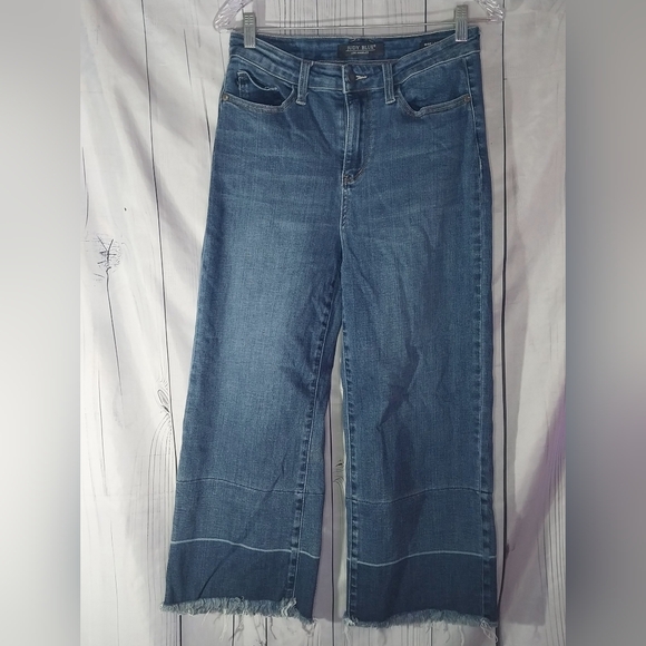 Judy Blue Denim - Judy Blue Dark Denim Wide Leg Cropped Raw Hem Jeans